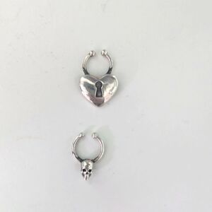 Sterling Silver Fake Septum Rings Set Skull Heart Lock Goth Alt Handmade Canada